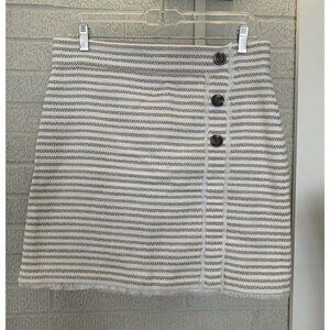 Ann Taylor Cotton Skirt Ivory Tan Stripe Tweed Sz 8 Faux Wrap Lined Fringe NWOT